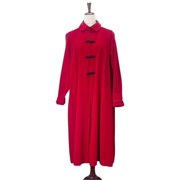 Vintage 1950s Red Velvet Long Evening Swing Coat Size Medium Rockabilly Festive - Picture 2 of 16